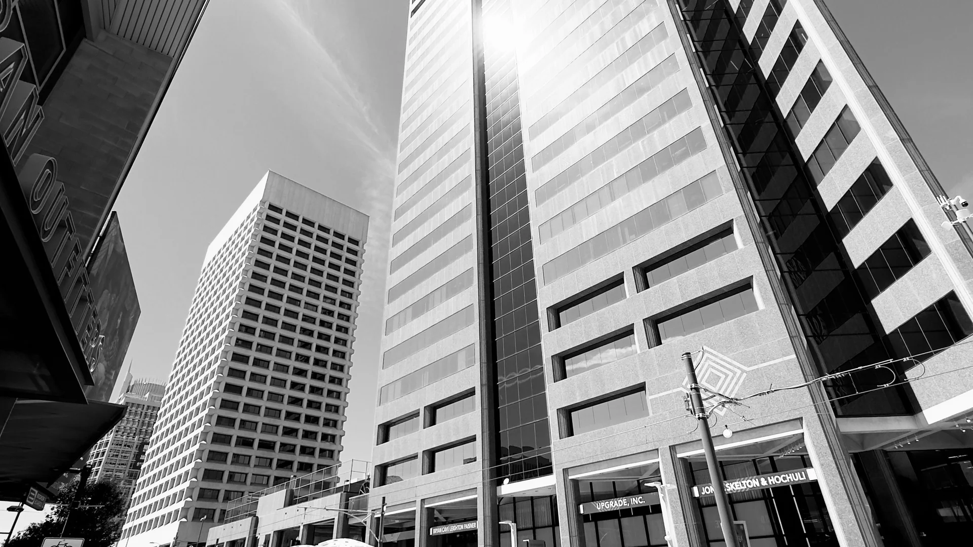 Upward city view of downtown Phoenix skyscrapers and modern architecture